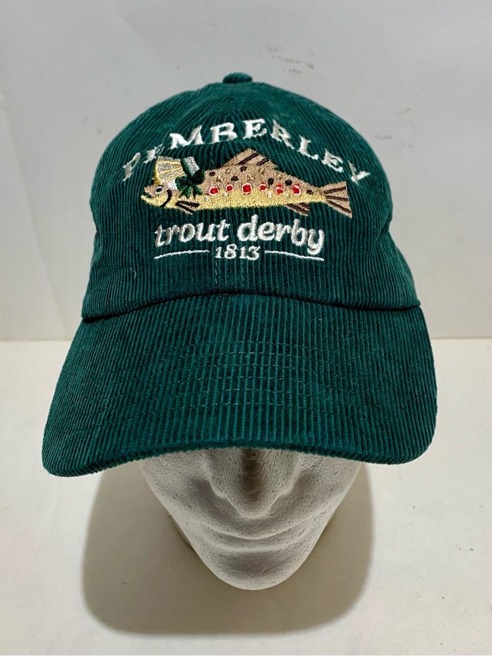 Pemberly Trout Derby Embroidered Corduroy Cap Established 1813